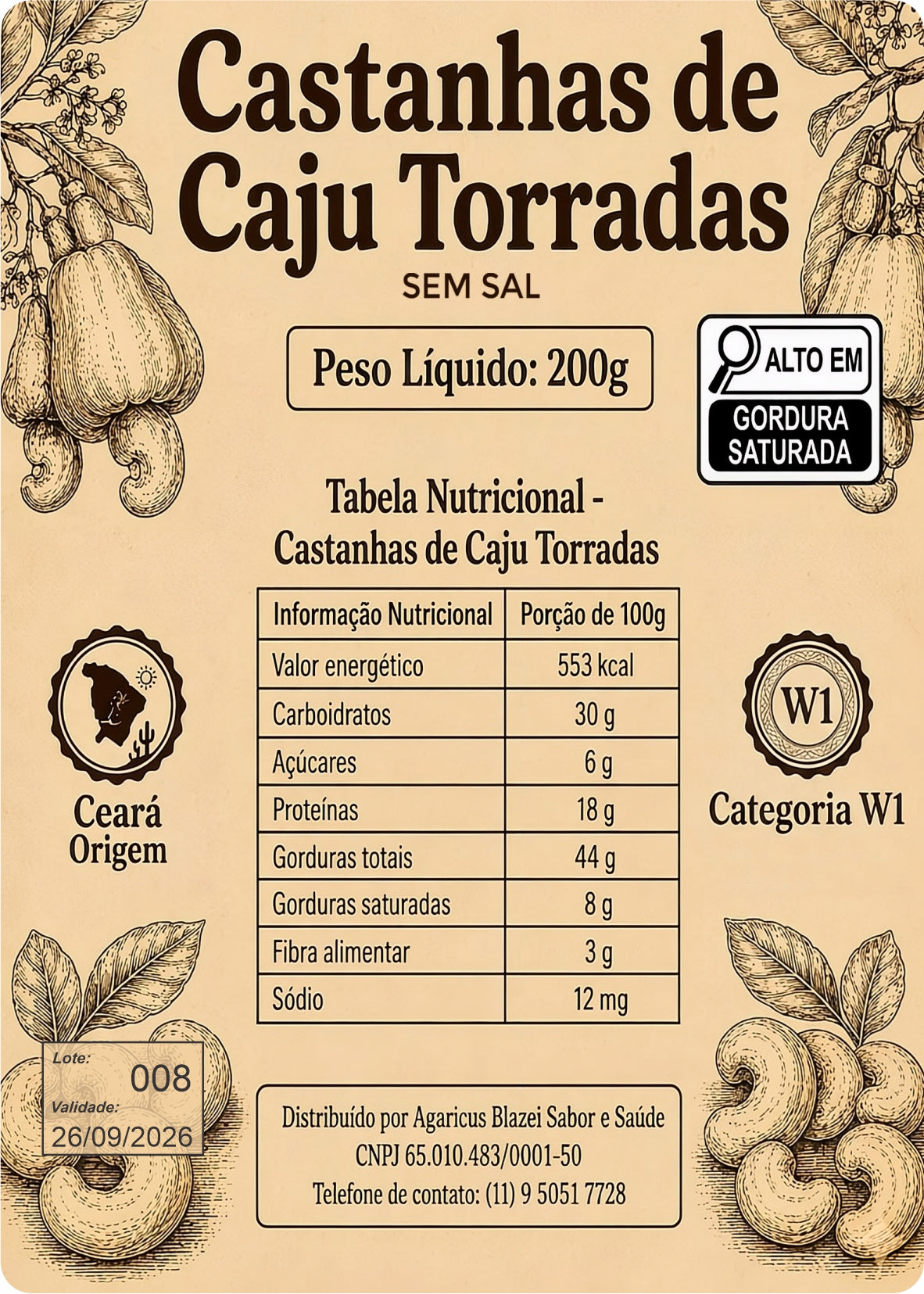 Castanha de Caju W1 Torrada sem sal